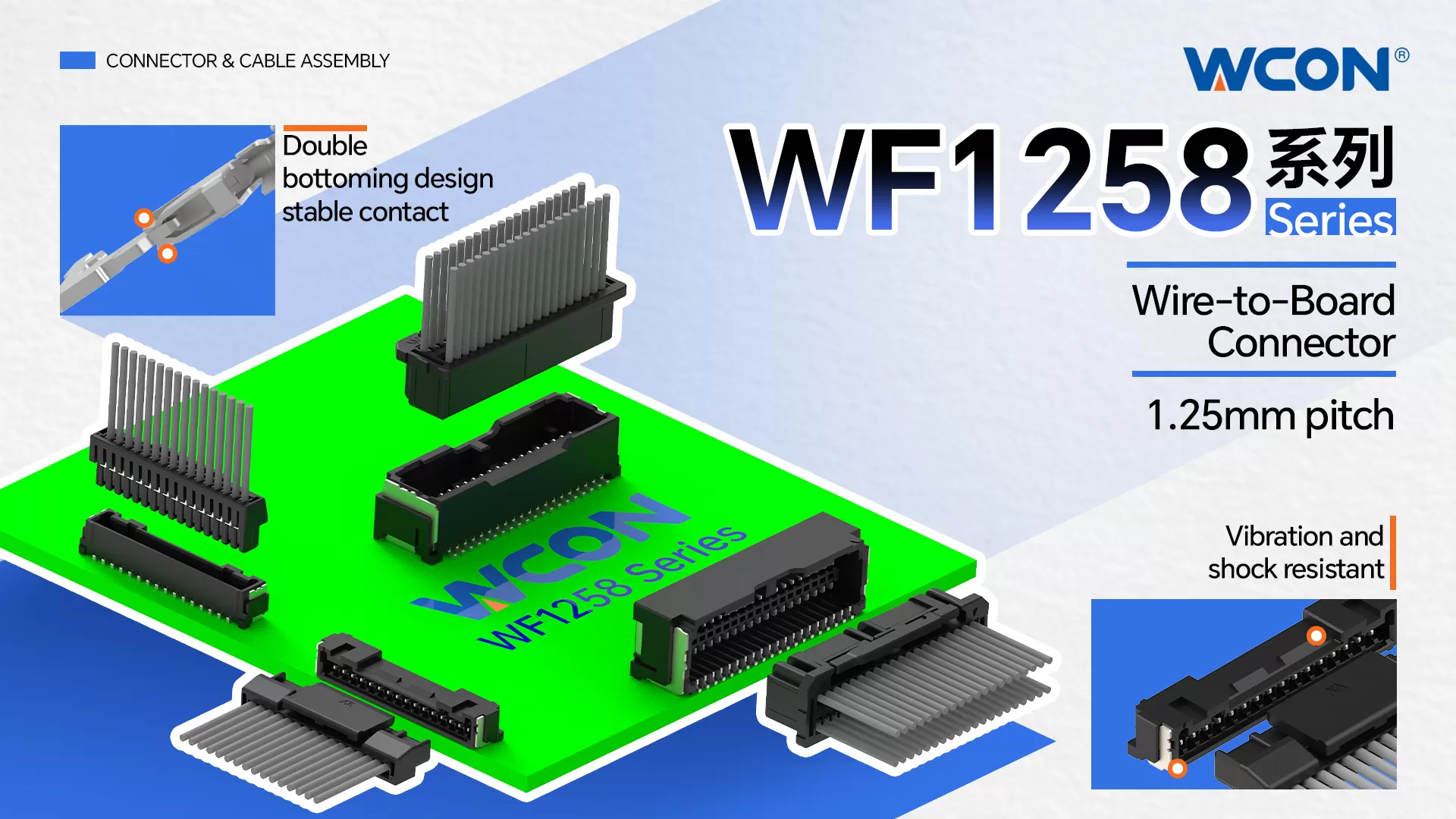 WF1258シリーズ 車載用コネクタ |1.25mmピッチの高密度電線対基板ソリューションにより、車載エレクトロニクス設計を強化